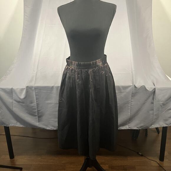 Striped Taffeta Midi Skirt Womens Medium Pleated Lined Formal Vintage Style - Picture 1 of 16